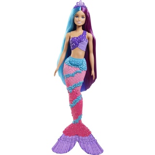 Barbie Dreamtopia Regenbogen Magie Meerjungfrau, Meerjungfrau mit Teal, blau und lila Haar und lila Krone, detaillierte Meerjungfrau Schwanzflosse, Puppe enthalten, als Geschenk geeignet