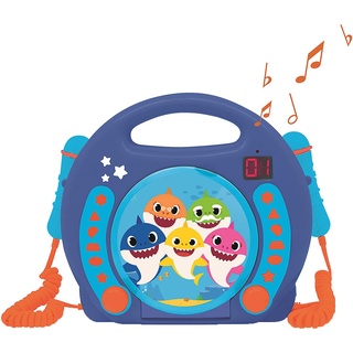 Lexibook RCDK100BS Pinkfong Baby Shark Nickelodeon-Karaoke-CD-Player mit 2 integrierten Mikrofonen, Programmierfunktion, Kopfhörer-Anschluss, für Kinder, AC-Betrieb oder Batterie, Blau/Orange