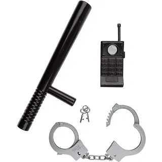 Idena 8040006 - Polizei- Set, Schlagstock, Handschellen und Walkie-Talkie, 3-teilig