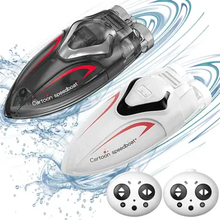 OBEST 2 Stück Mini Boote Ferngesteuertes Boot mit LED-Licht, RC Stunt Rennboote mit 2,4 GHz Wasserdicht Fernbedienung und Aufblasbares Schwimmbad, Poolspielzeug Ferngsteuert Boot für Jungen/Mädchen