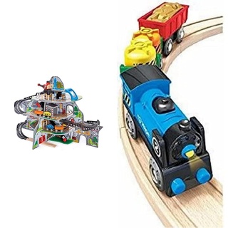 Riesige Bergmine von Hape | Buntes 32-teiliges Fantasie- und Eisenbahnspiel aus Holz | Spielzeugzug für Kinder, E3753 & Eisenbahn Güterzug aus Holz mit Batterieantrieb, ab 3 Jahren