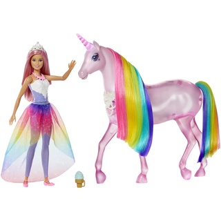 Barbie Dreamtopia Einhorn-Puppe, Barbie Dreamtopia Rainbow Magic Light Einhorn mit 25+ Licht, inkl. Barbie-Puppe und Einhorn-Spielzeug, Geschenk für Kinder, Spielzeug ab 3 Jahre, GWM78