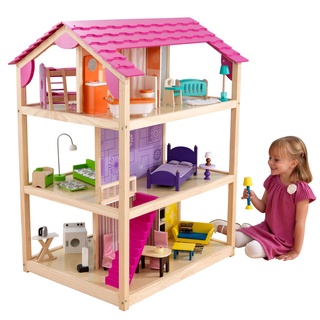 KidKraft Puppenhaus So Chic aus Holz mit Möbeln und Zubehör für 30 cm Puppen, Spielset für 360 Grad Spiel, Spielzeug für Kinder ab 3 Jahre, 65078