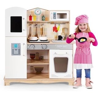 KOMFOTTEU Spielküche Kinderküche, mit Licht & Sound, 81x29x88,5cm beige|weiß