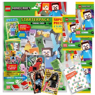Bundle mit Lego Minecraft Serie 1 Trading Cards - 1 Starter + 5 Booster + 2 Limitierte Star Wars Karten + Exklusive Collect-it Hüllen