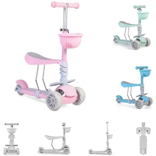 Moni Kinderroller Bubblegum 2 in 1, Höhe einstellbar, Sitz abnehmbar, 3 Räder rosa - Rosa