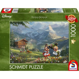 Schmidt Spiele 59938 Thomas Kinkade, Disney, Mickey & Minnie in den Alpen, 1.000 Teile Puzzle, Bunt