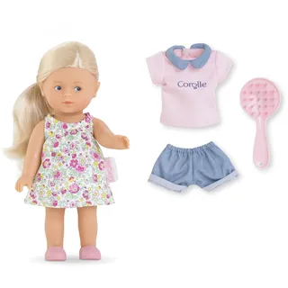 Les Trendies Corolline Rosy Miniwelt Set, Vollvinylpuppe mit langem Haar, Bürste, extra Outfit in Geschenkbox, 4 Teile, Vanilleduft, 20cm, ab 3 Jahren