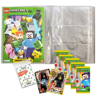 Bundle mit Lego Minecraft Serie 1 Trading Cards - 1 Leere Sammelmappe + 5 Booster + 2 Limitierte Star Wars Karten + Exklusive Collect-it Hüllen