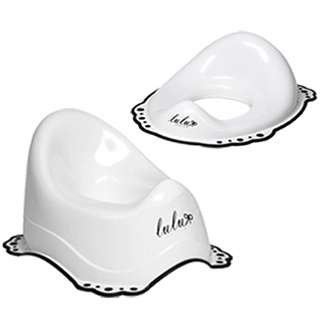 Maltex Baby-Toilettensitz 2 Teile SET - LULU Weiss - WC AUFSATZ + TÖPFCHEN, Für Kinder ab ca 18 Monaten IML-Technik BPA-frei weiß