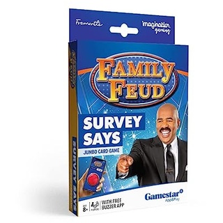 Family FEUD Survey Says Jumbo Card Edition Spiel, 49 Jumbo Fragekarten, Host Cover Karte, Ergänzende App mit Soundeffekten aus der Show