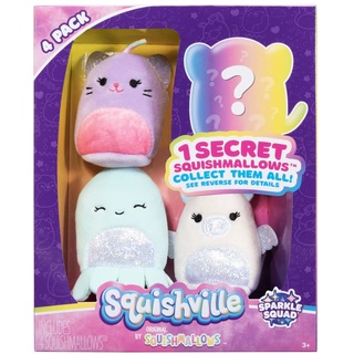 Squishville SQM0327-4er Pack Glitzer Squad, superweiche Mini-Squishmallows, 5cm Plüschfiguren