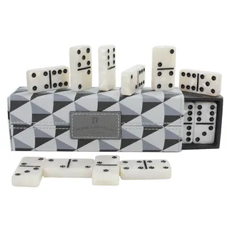 Bucher&Rossini Dominospiel für Erwachsene Doppelsechs 28 Steine weiß marmoriert Dominospiel für Erwachsene Kinder Klassisches Domino-Reisespiel mit Lederetui(weiß