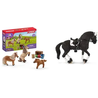 SCHLEICH 41432 Mini Shetty Familie, ab 5 Jahren & Horse Club 42457 4-TLG Turnier Reithengst Spielset - Realistische Pferde Figur