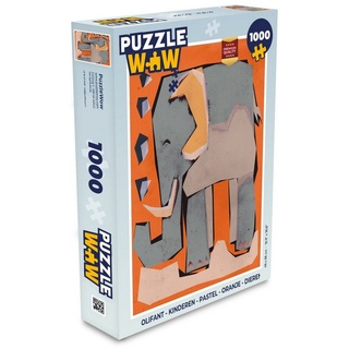 MuchoWow Puzzle Elefant - Kinder - Pastell - Orange - Tiere, 1000 Puzzleteile, Foto-Puzzle, Bilderrätsel, Puzzlespiele, Klassisch bunt