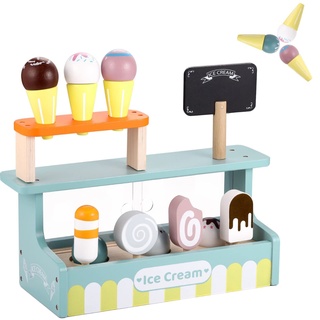 GAGAKU EIS Spielzeug für Kinder Eisdiele Kinder Holz Kinderküche Eisladen Kinder Holz für Rollenspiele mit Einkaufsladen Holzspielzeug ab 3 Jahre