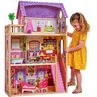 KidKraft Puppenhaus Kayla aus Holz mit Möbeln und Zubehör, Spielset mit 3 Spielebenen für 30 cm Puppen, Spielzeug für Kinder ab 3 Jahre, 65092 - Exklusiv bei Amazon