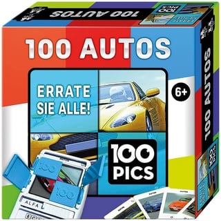 100 PICS 20208049 Quizspiel Auto, Lernspiel für die ganze Familie, Brainteaser, Reisespiel für Erwachsene und Kinder ab 6 Jahren