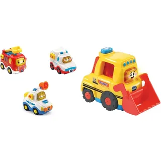 Vtech 80-242104 TUT TUT Baby Flitzer - 3er Set & TUT TUT Baby Flitzer - Bagger – Spielzeugauto mit Musik, aufleuchtender Taste, spannenden Sätzen und Geräuschen – Für Kinder von 1-5 Jahren, Bunt