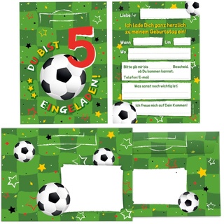 12 Einladungskarten incl. 12 Umschläge zum 5. Kindergeburtstag fünfte Geburtstag Junagen Fussball Fußball