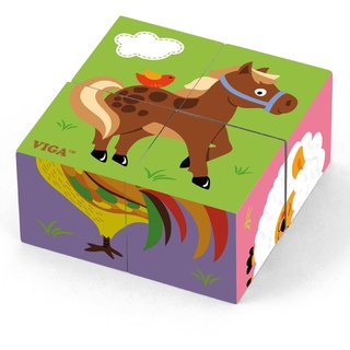 Viga 50835 Toys-Würfelpuzzle-Bauernhoftiere, Multi Color