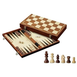 Schach Backgammon Dame Set, Feld 45 mm,Brettspiel aus Holz, 1-2 Spieler, ab 8 Ja