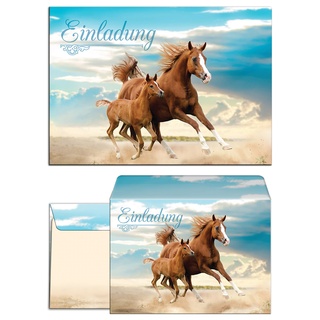 JuNa-Experten 8 Einladungskarten zum Kindergeburtstag Pferde incl. 8 Umschläge / Geburtstag / Fohlen / Zwei Pferde / schöne und Bunte Einladungen für Mädchen (8 Karten + 8 Umschläge)