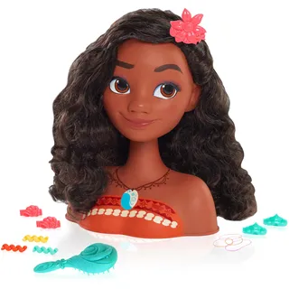 Just Play Disney Princess Moana Frisierkopf mit Zubehör, 14-teilig, schwarzes Haar, braune Augen, Kinderspielzeug ab 3+ Jahren