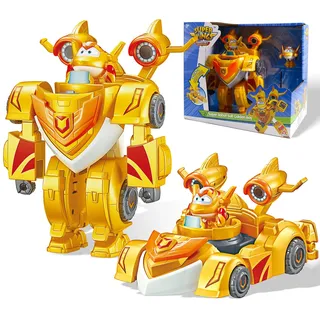 Super Wings EU770352 - Super Robot Suit Golden Boy, ca. 18 cm große verwandelbare Spiel-Figur, 2-in-1 Roboter Anzug und Super Auto, für Kinder ab 3 Jahren, Yellow