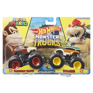 Hot Wheels HDH82 - Monster Trucks 1:64 2er-Pack, 2 Spielzeugtrucks mit riesigen Rädern, Autorennbahn Spielzeug für Kinder ab 3 Jahren