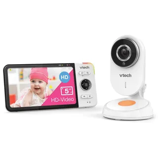 VTech Babymonitor VM818 HD – Video-Babyphone mit Weitwinkelkamera – HD-Video, klarer Sound, 5" LCD-Farbbildschirm und Nachtsichtfunktion – Mit Gegensprechfunktion, Schlafliedern und Geräuschen