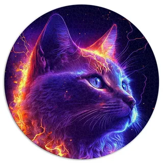 1000-teiliges Puzzle für Erwachsene Buntes Neon-Katze-Rundpuzzle für Erwachsene für Erwachsene und Kinder Papppuzzles Tolles Geschenk für Erwachsene (Größe 67,5 x 67,5 cm)