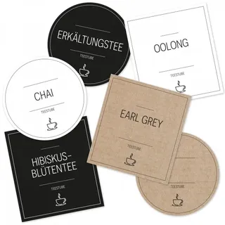 Teestube - Aufkleber für Teedosen - Teeetiketten (Set mit 48