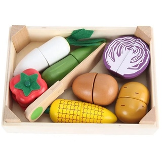 SOTOR Lernspielzeug Küchenspielzeug für Kinder aus Holz, Kinderküche Zubehör (Schneiden Obst Gemüse Lebensmittel Holz), Küche Spielzeug Lernspielzeug Geschenk für Kinder