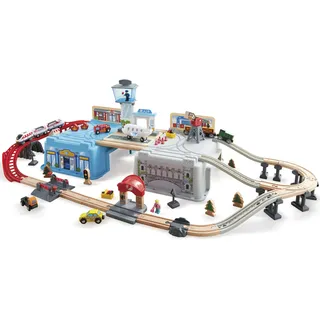Spielzeug-Eisenbahn HAPE "Großstadtlandschaft Eisenbahn in Aufbewahrungsbox" Spielzeugfahrzeuge bunt Kinder Ab 3-5 Jahren FSC- schützt Wald - weltweit