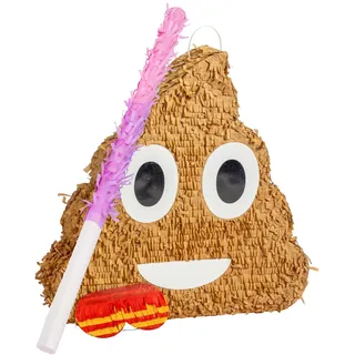 3pc Poop-Emoji-Piñata-Set mit Stab und Augenbinde - Rosa Stick - Mexikaner Kinder Mädchen Jungen Geburtstagsfeier Parteien Spiele Dekorationen Bausatz - Von Fax Potato