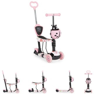 Moni Cityroller Kinderroller Lollipop 3 in 1, Schiebestange, Sitz, PU-Vorderräder mit LED rosa