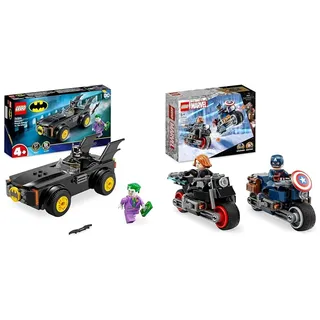 LEGO DC Verfolgungsjagd im Batmobile: Batman vs. Joker Spielzeugauto-Set & Marvel Captain America & Black Widow Motorräder, Avengers