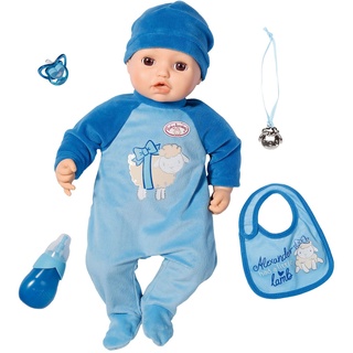 Zapf Creation 701898 Baby Annabell Puppe Alexander mit lebensechten Funktionen und Zubehör 43 cm, blau