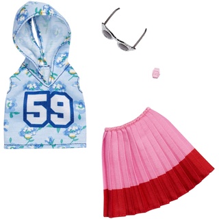 Mattel-Barbie - FXJ10 - Fashion #1 - ärmelloser Hoodie und Faltenrock, inkl. Brille und Armband, Kleid, Mode, Fashion, Kleidung passend für Barbie