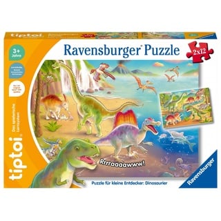 Ravensburger tiptoi Puzzle 00198 Puzzle für kleine Entdecker: Dinosaurier, Kinderpuzzle ab 3 Jahren, Dinosaurier Spielzeug für 1 Spieler, Dino Puzzle, Schwarzweiß