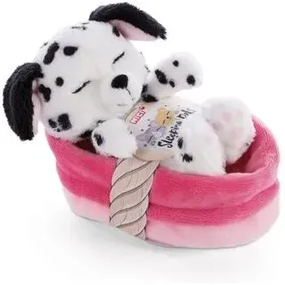 NICI 47891 Sleeping Pets Welpe Dalmatiner 12 cm im pink-rosanen Körbchen