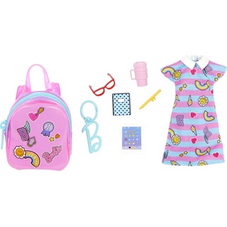 Barbie Kleidung Deluxe Clip-On Tasche mit Schuloutfit und fünf thematischen Accessoires Puppen, Mehrfarbig, Modern