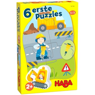 HABA 6 erste Puzzles Baustelle - 6 Motive mit vielen Puzzleteilen - Große Teile für kleine Hände - Geschenk für Kinder ab 2 Jahren - 1307184001