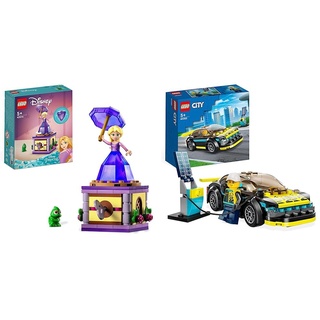 LEGO 43214 Disney Princess Rapunzel-Spieluhr, Prinzessinnen Spielzeug zum Bauen mit Rapunzel Mini-Puppe & 60383 City Elektro-Sportwagen Set, Rennwagen mit Minifigur