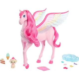 Barbie Ein Verborgener Zauber Pegasus - Interaktives Spielzeug mit Lichtern und Geräuschen, 10 Zubehörteile, Regenbogenflügel, für Kinder ab 3 Jahren, HLC41