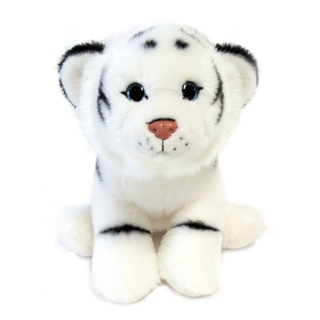 Bauer Spielwaren "Blickfänger" Tiger sitzend Plüschtier: Naturgetreues Kuscheltier, extraweich, ideal auch als Geschenk, 25 cm, weiß (10247)