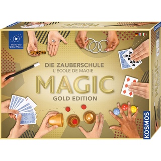Kosmos 694319 Magic Die Zauberschule - Gold Edition, 75 Zaubertricks und Illusionen, 18 Zauberutensilien, innovatives Anleitungskonzept DREI Schwierigkeitsstufen, Zauberkasten für Kinder ab 8 Jahre