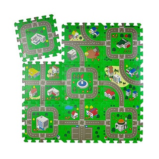 relaxdays Puzzlematte Straße grün/bunt 31,0 x 31,0 cm