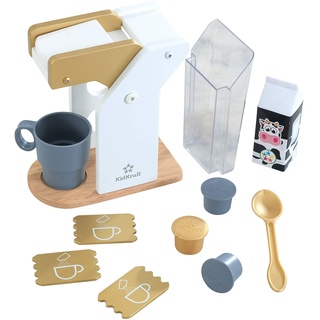 KidKraft Goldene Kaffeemaschine aus Holz für Kinderküche mit Kapseln, Spielküche Zubehör, Spielzeug für Kinder ab 3 Jahre, 53538